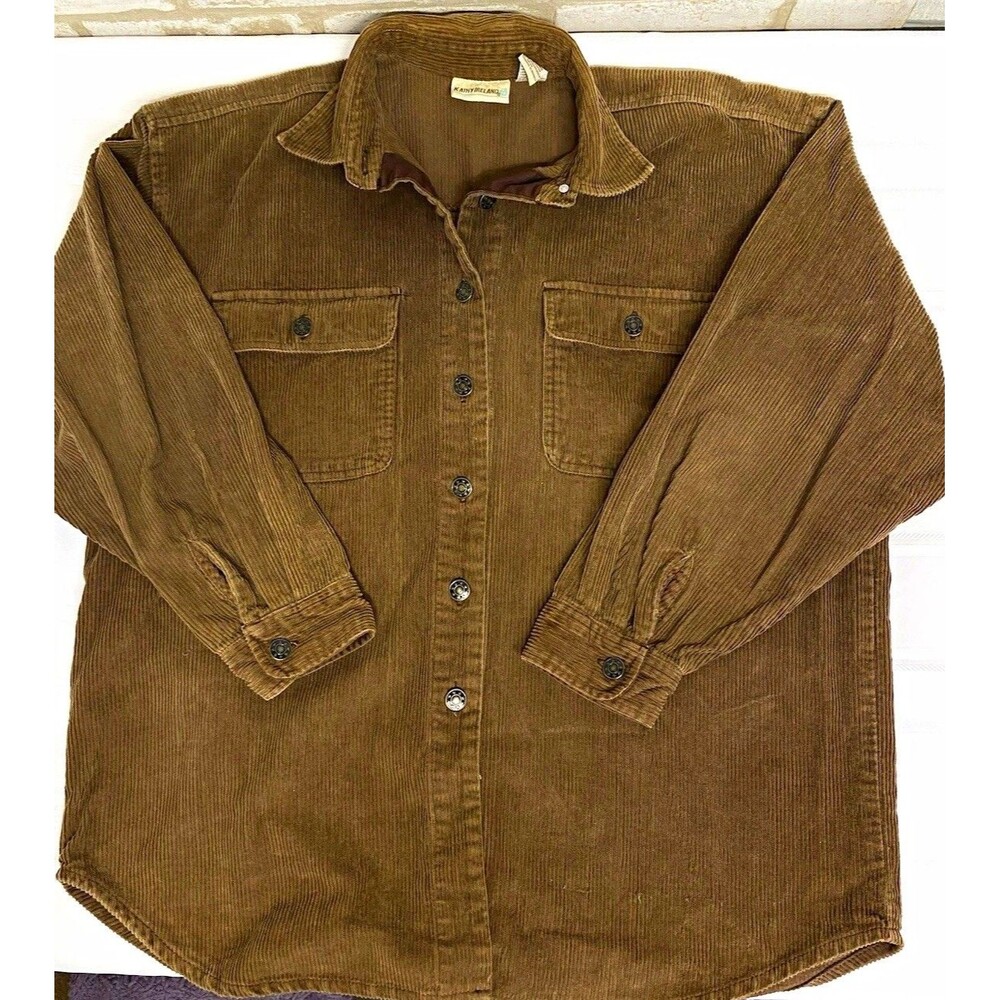 Kathy Ireland Mens M Brown Corduroy Button‑Up Shirt – Long Sleeve Cotton Causal